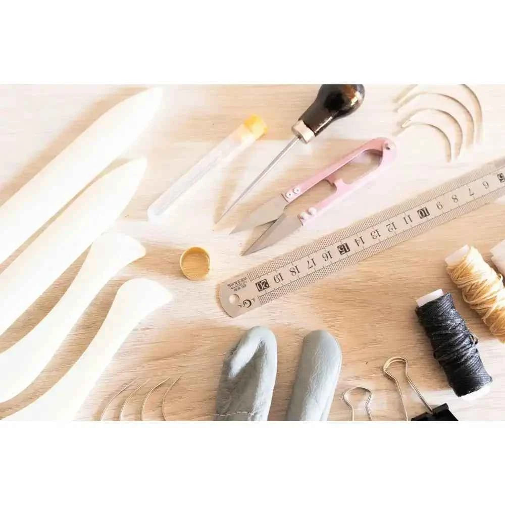 Book binding sewing set tools including needles, thread, and measuring ruler for crafting enthusiasts