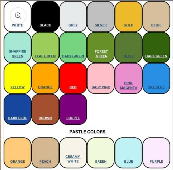 Colour options for personalised keychains with modern fonts including vibrant and pastel shades