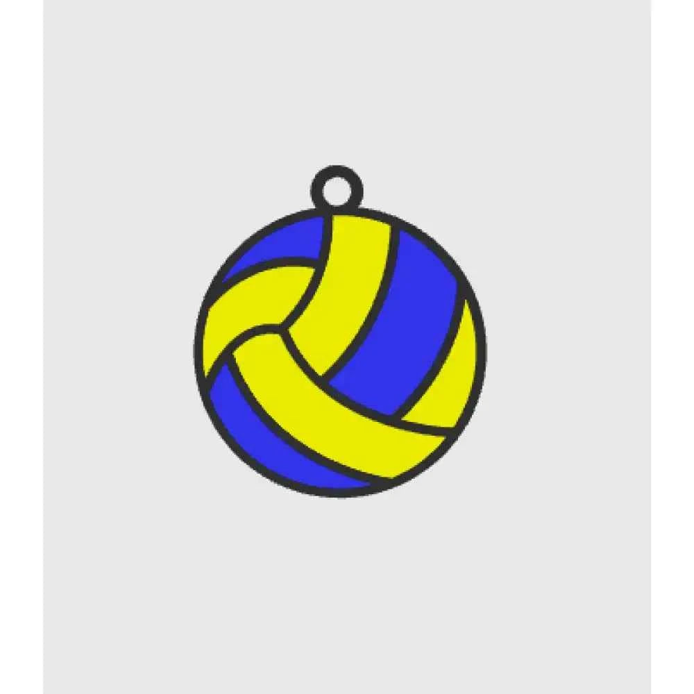 Personalised sports ball keychains featuring a vibrant blue and yellow volleyball design