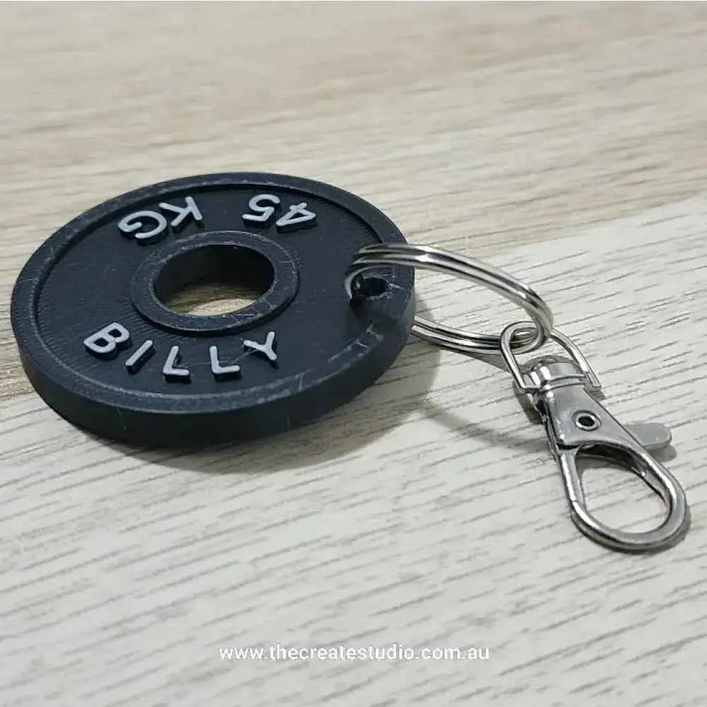 Personalised weight plate keychain with custom name Billy for unique gifting