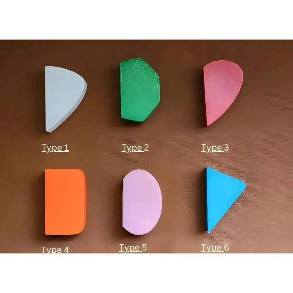 Various pottery mug handle molds in six colors for crafting unique pottery mugs