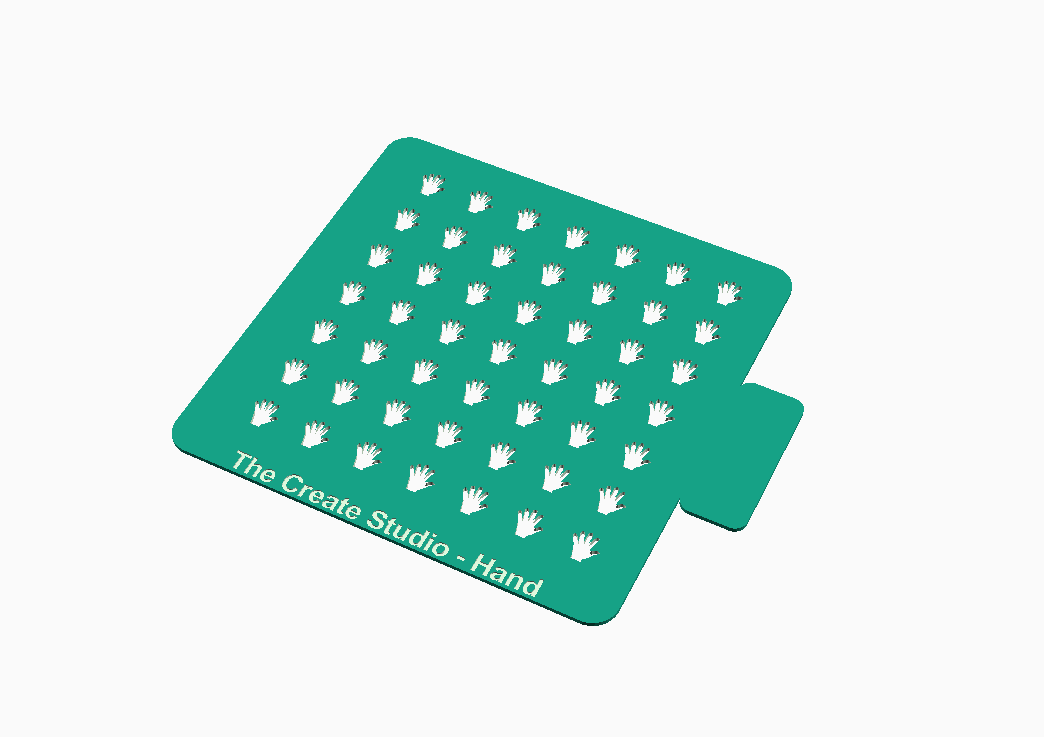 Hand shape stencil for crafts from The Create Studio with multiple hand designs on a green background