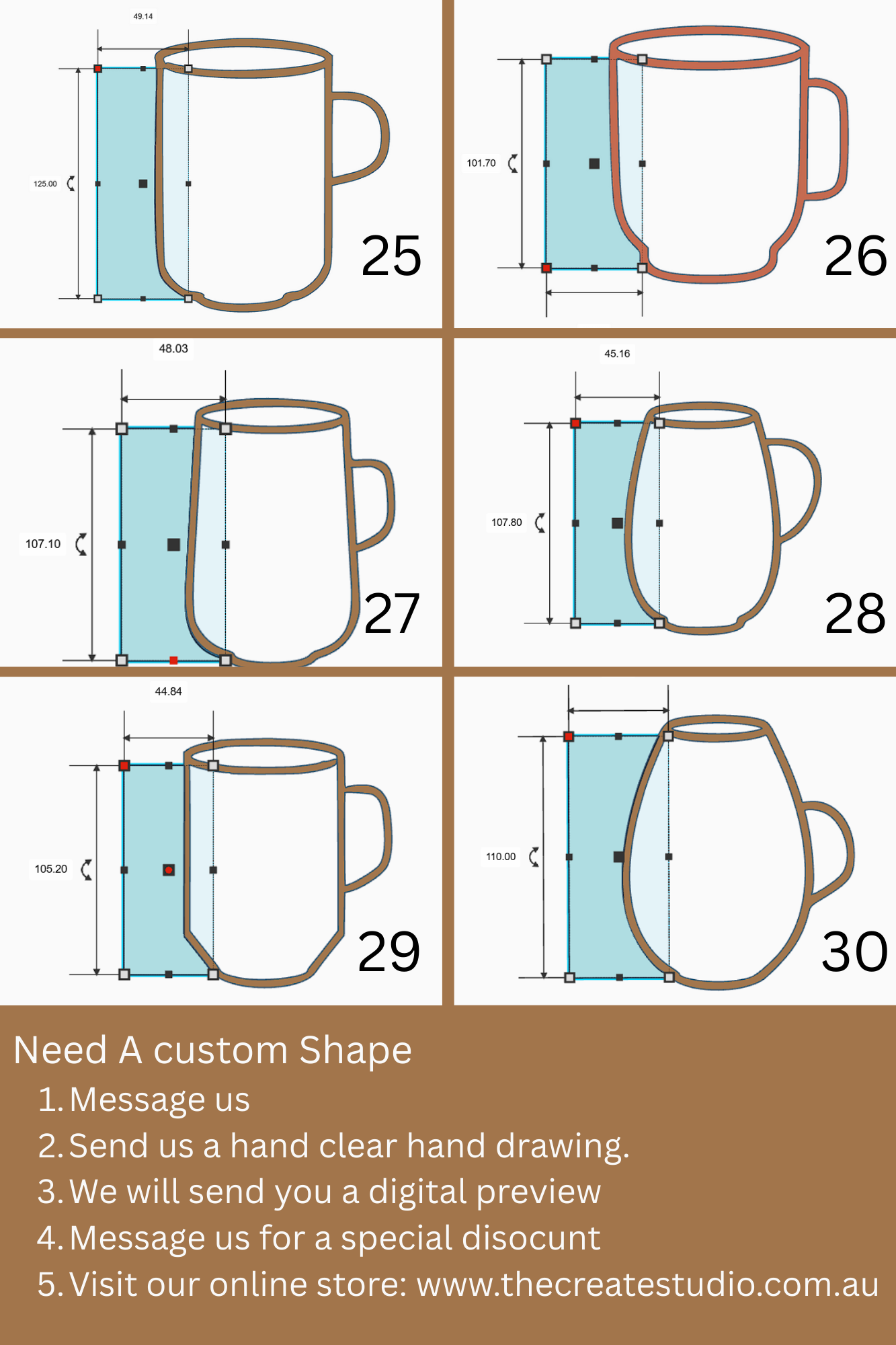 Set of 30 Mug-Shaped Pottery Ribs - Durable Plastic Clay Tools for Potters