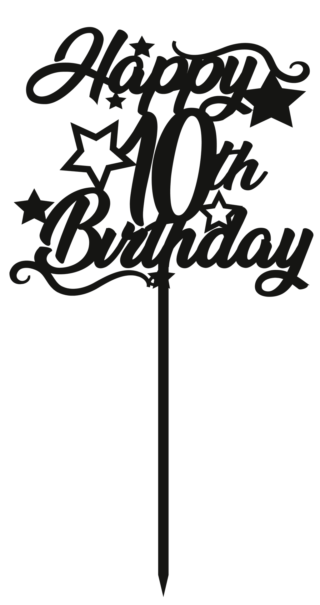 Happy 10th birthday cake topper with stars for festive celebrations