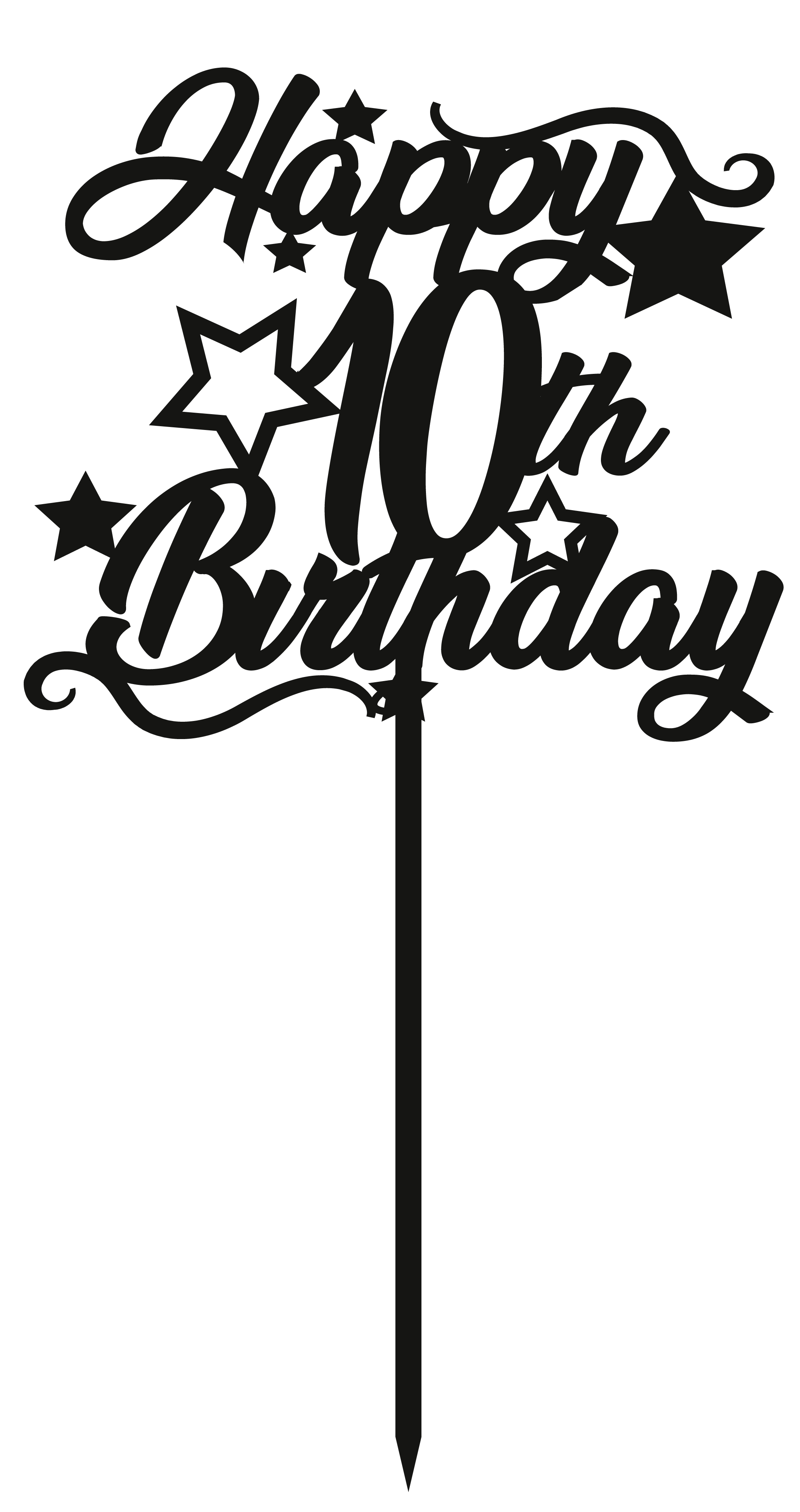 Happy 10th birthday cake topper with stars for festive celebrations