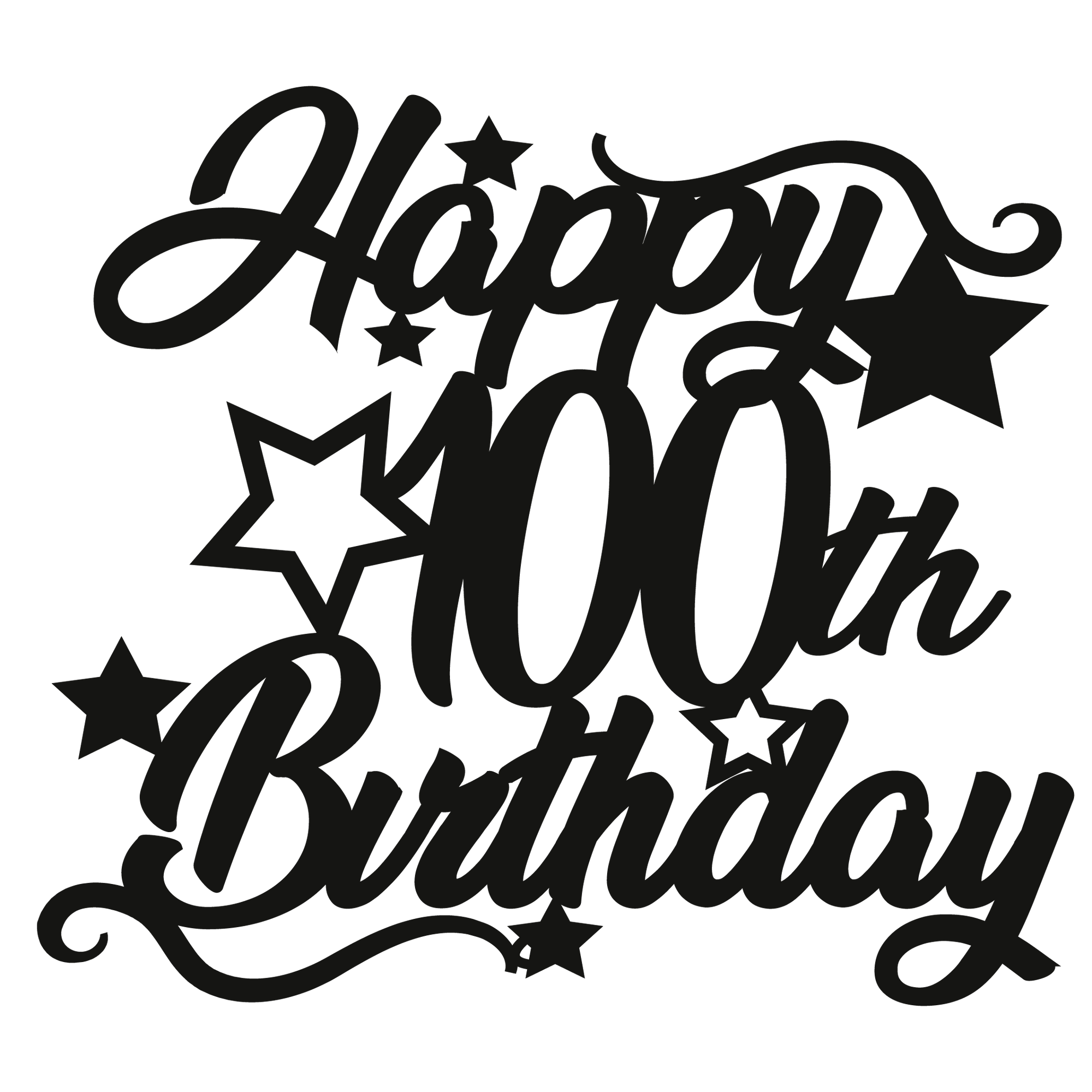 The Create Studio 100th birthday cake topper featuring elegant lettering and stars