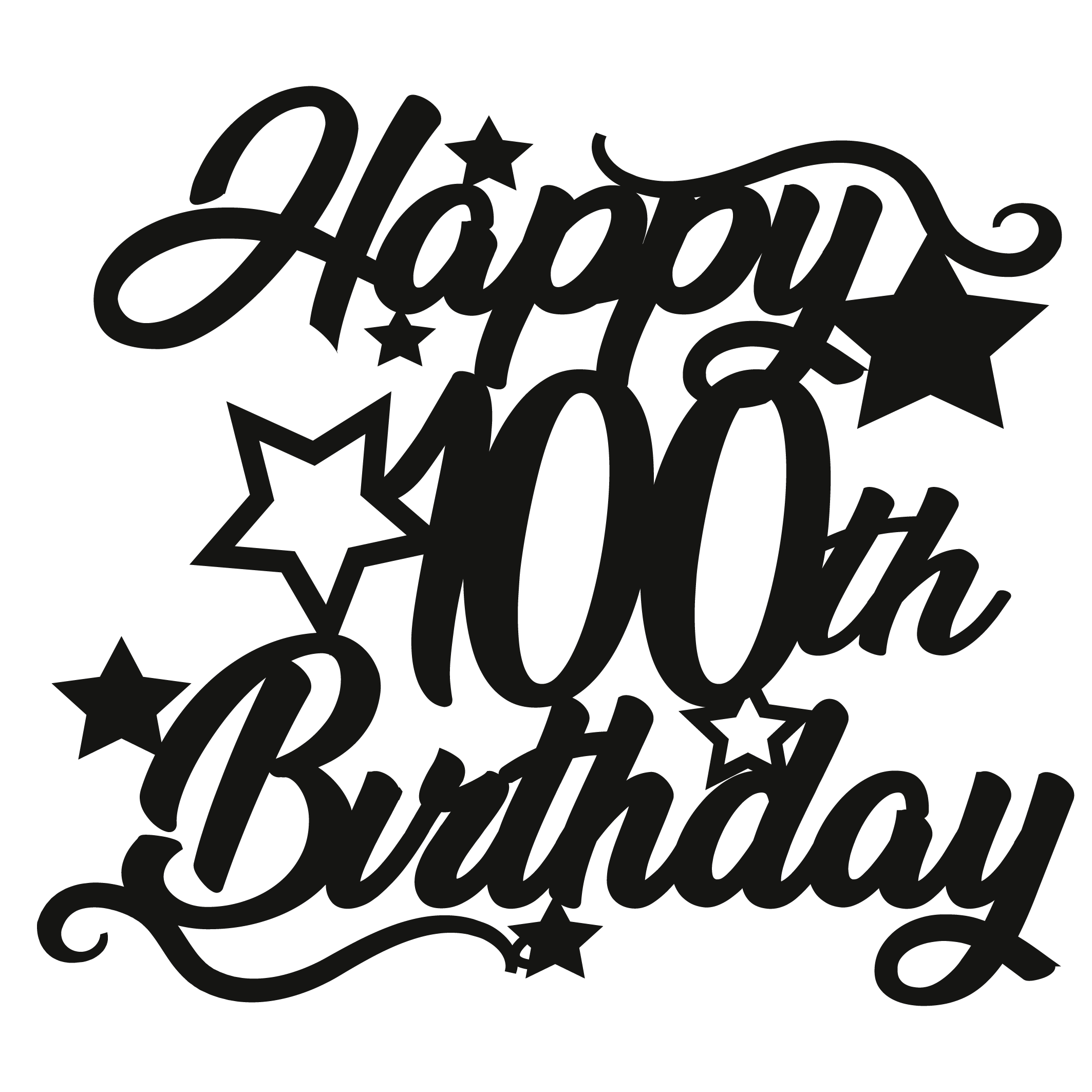 The Create Studio 100th birthday cake topper featuring elegant lettering and stars