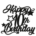 Elegant 10th birthday cake topper featuring stars and the phrase Happy 10th Birthday