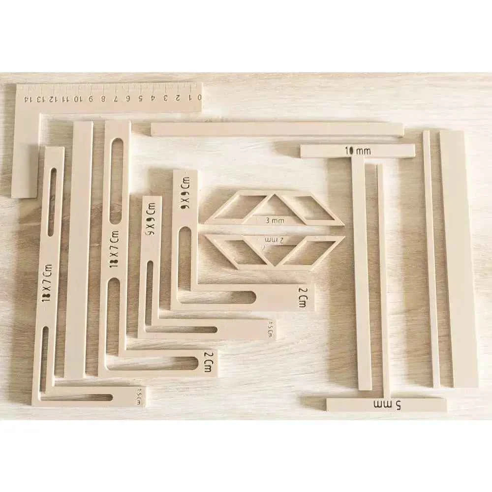 Bookbinding tools set 13 Piece including measuring guides and slotted templates for precise crafting
