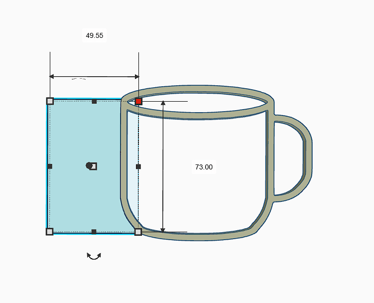 Technical drawing of a mug shaper for pottery with precise dimensions for crafting perfect mugs