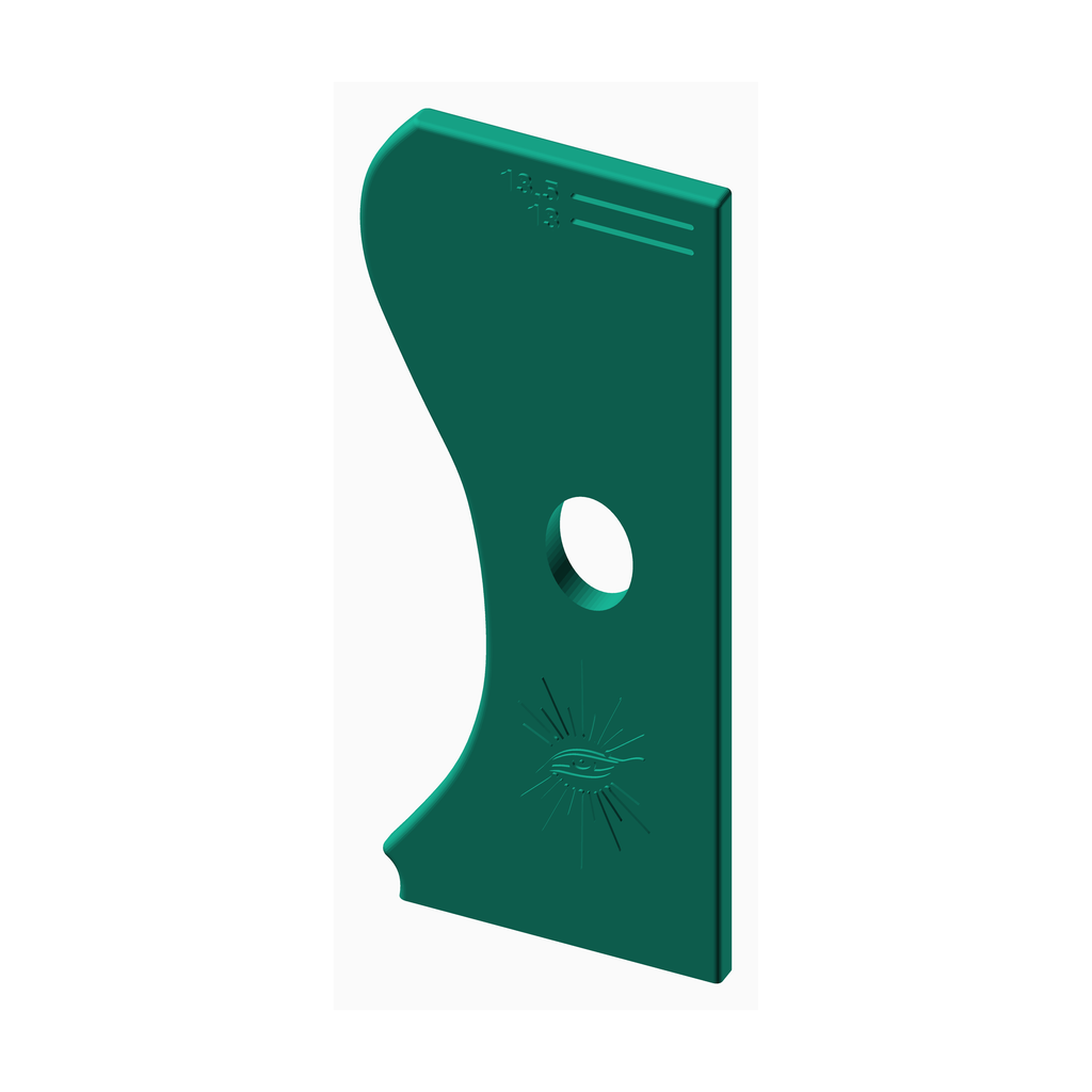 Green ceramic rib tool for pottery by The Create Studio with ergonomic shape and thumb hole