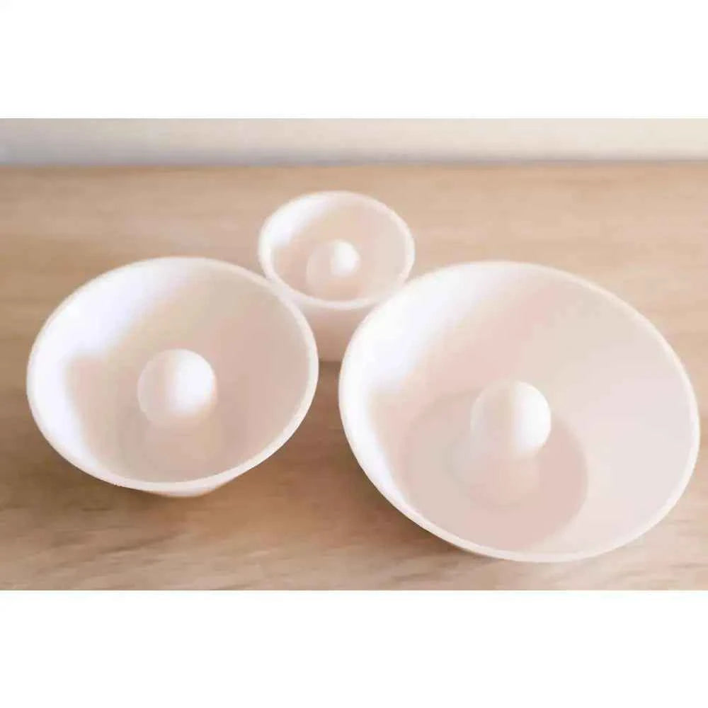 Three round bowls with round rims, showcasing the round rim pottery tool from The Create Studio