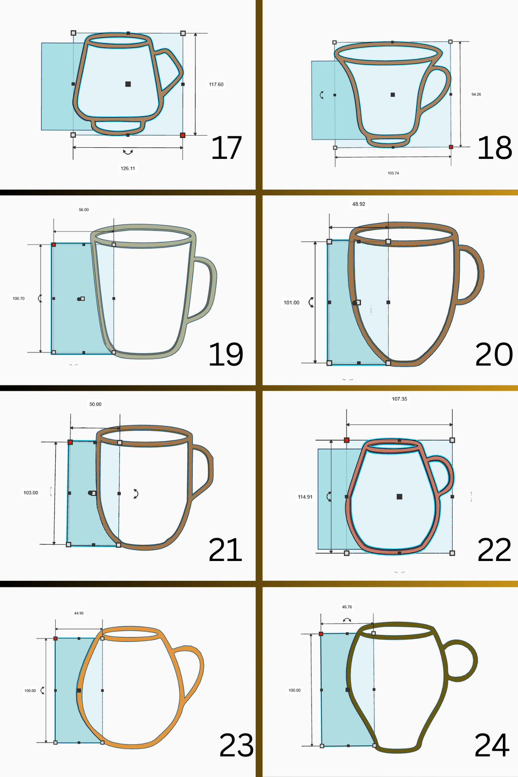 Durable clay rib tools displayed with design measurements for pottery crafting