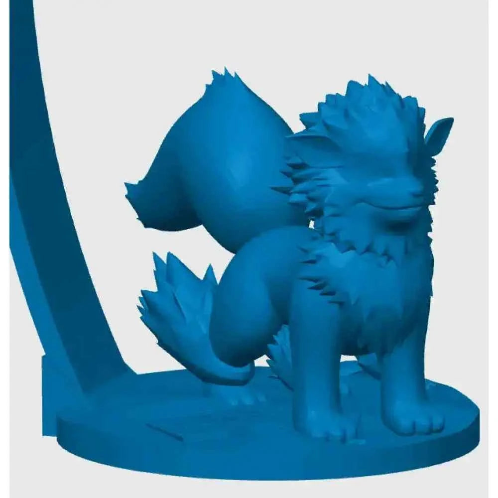 Blue 3D printed Arcanine themed headphone holder by The Create Studio showing standing fluffy canine figure on round base