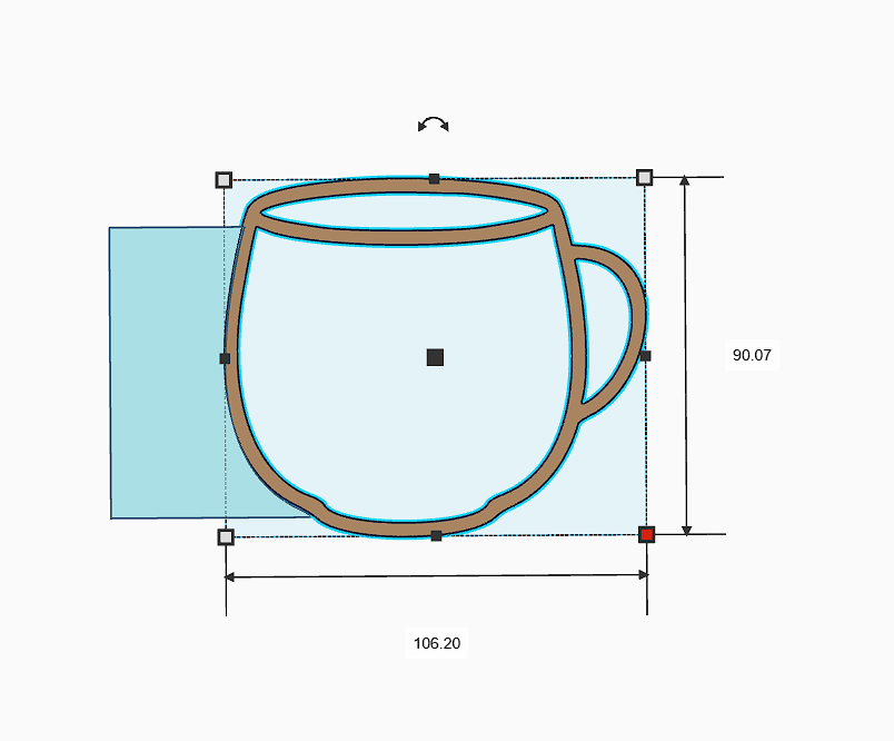 The Create Studio mug shaper tool with a detailed cup design and measurement guidelines