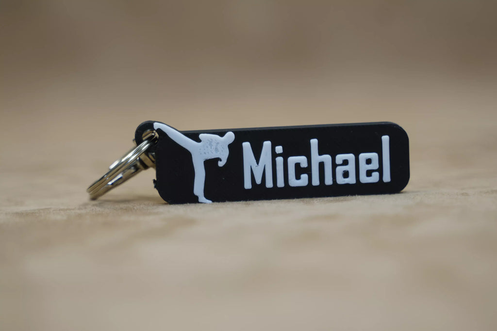 Personalised karate keychain with name Michael, perfect gift for martial arts enthusiasts