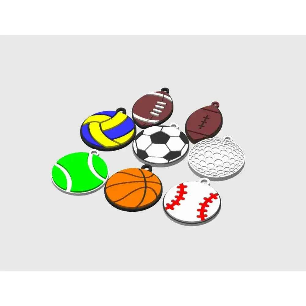 Personalised sports ball keychains featuring various ball designs for sports enthusiasts