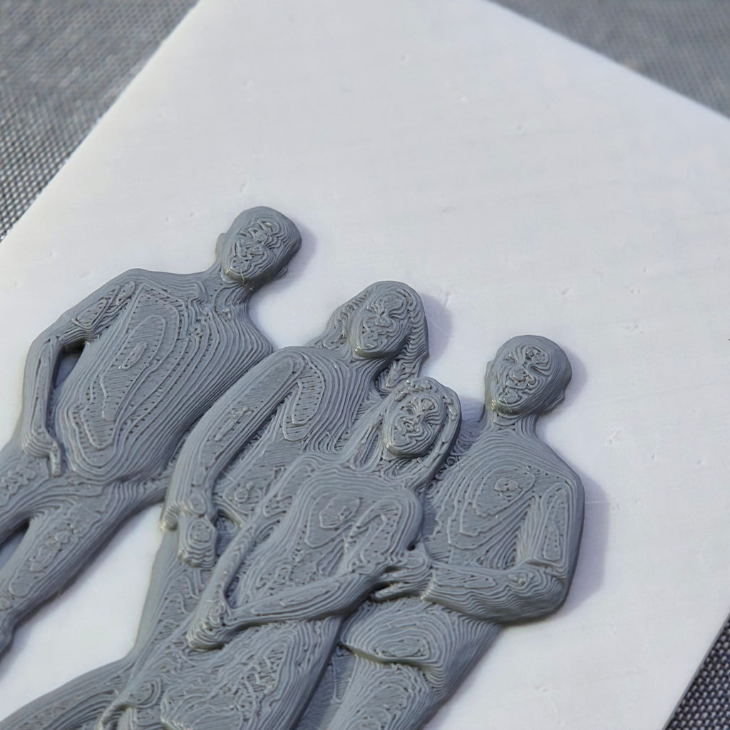 The Create Studio personalised grey 3D printed family portrait layered relief custom photo sculpture art on white board