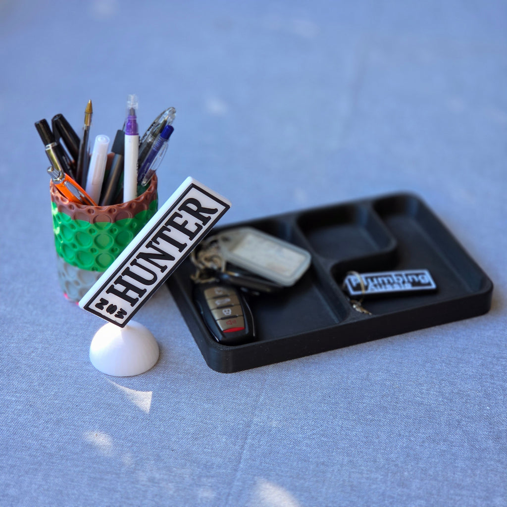 The Create Studio personalised miniature HUNTER desk plate with keys tray and pens unique car registration plate gift