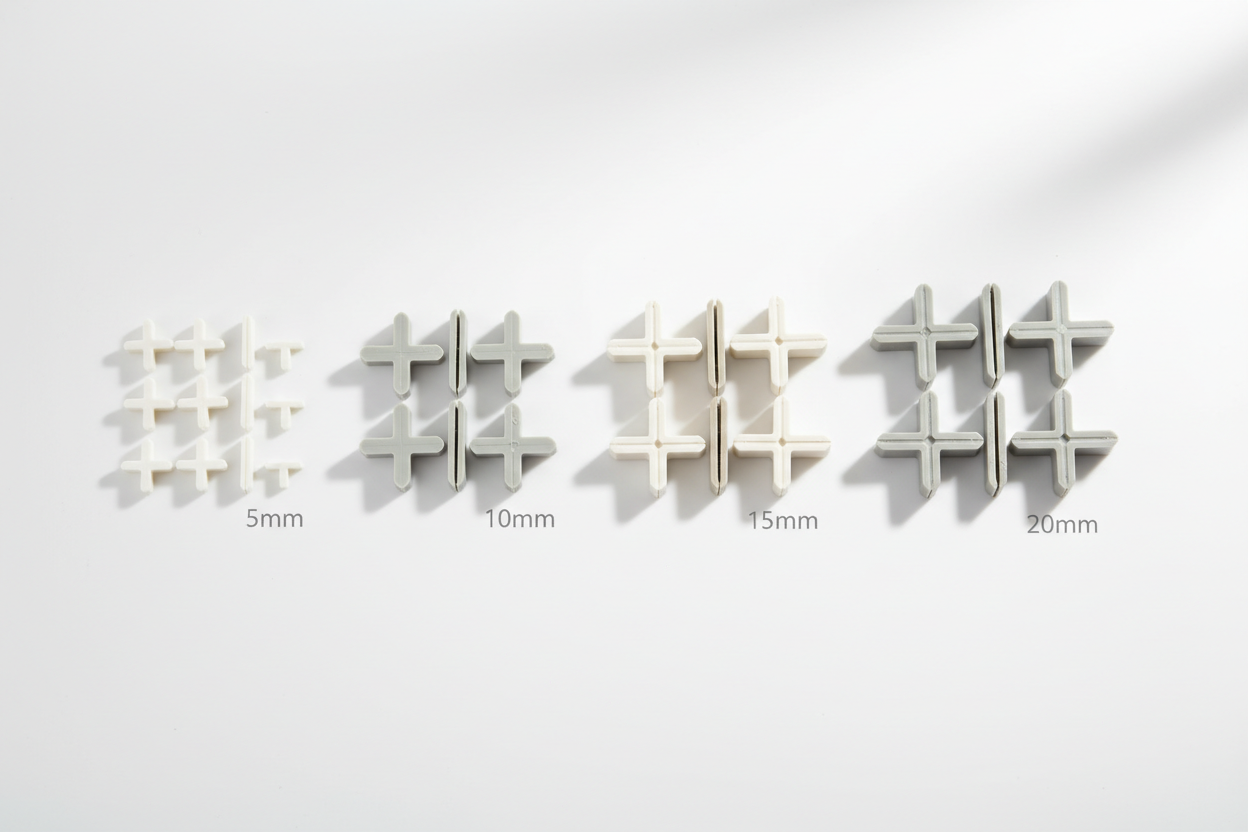 spacers to space out the tiles different sizes e.g. 5mm, 10mm, 15mm, 20mm