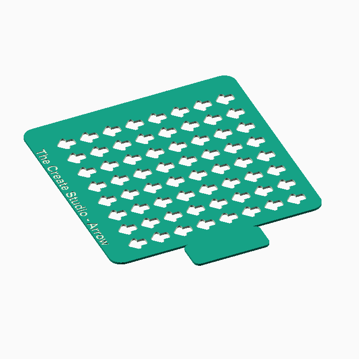 Green The Create Studio arrow shaped cake decorating stencil with multiple small arrow cutouts and tab