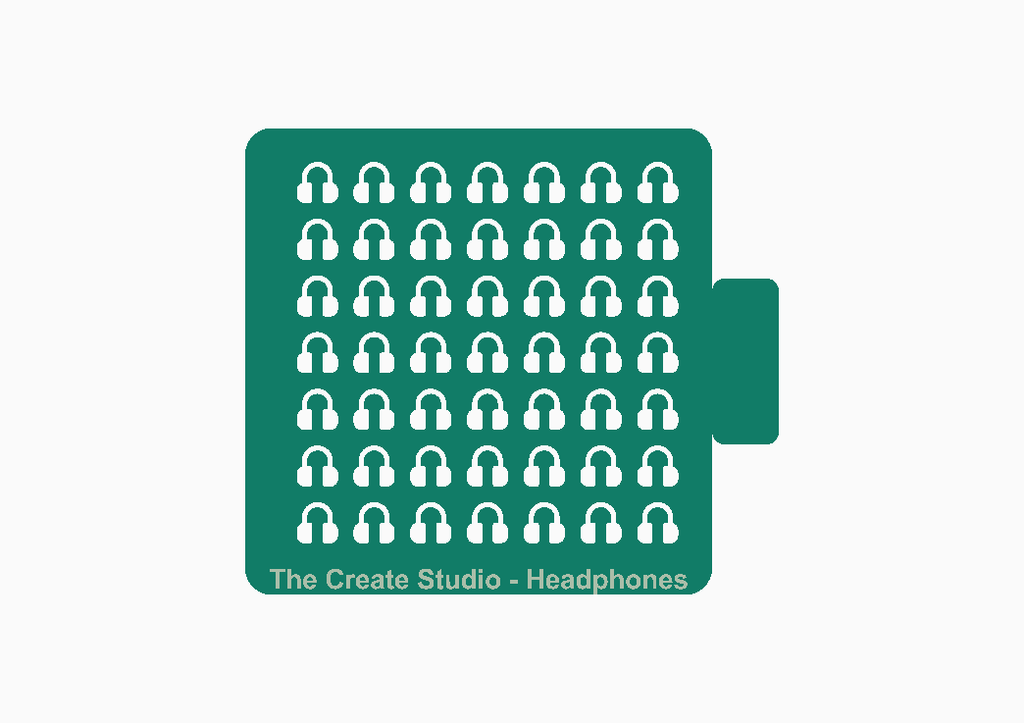 The Create Studio headphone stencil for crafts featuring multiple headphone designs on a green background