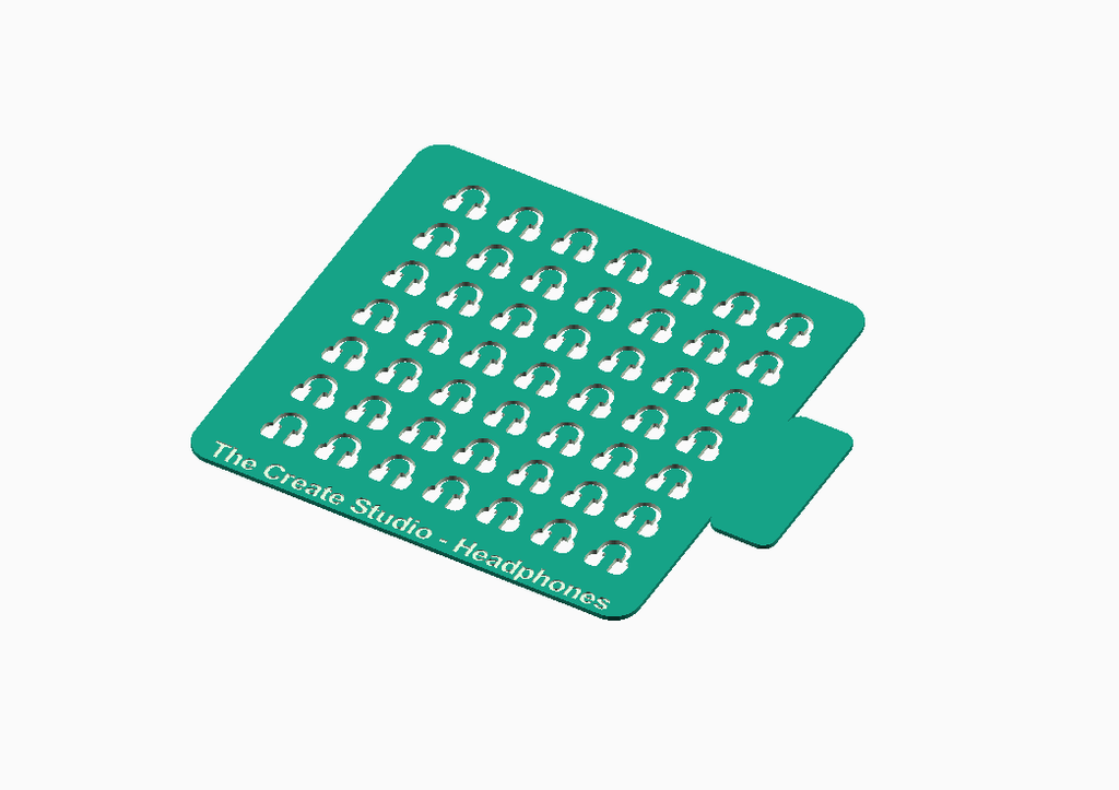 Headphone stencil for crafts by The Create Studio, featuring multiple headphone designs on a turquoise background