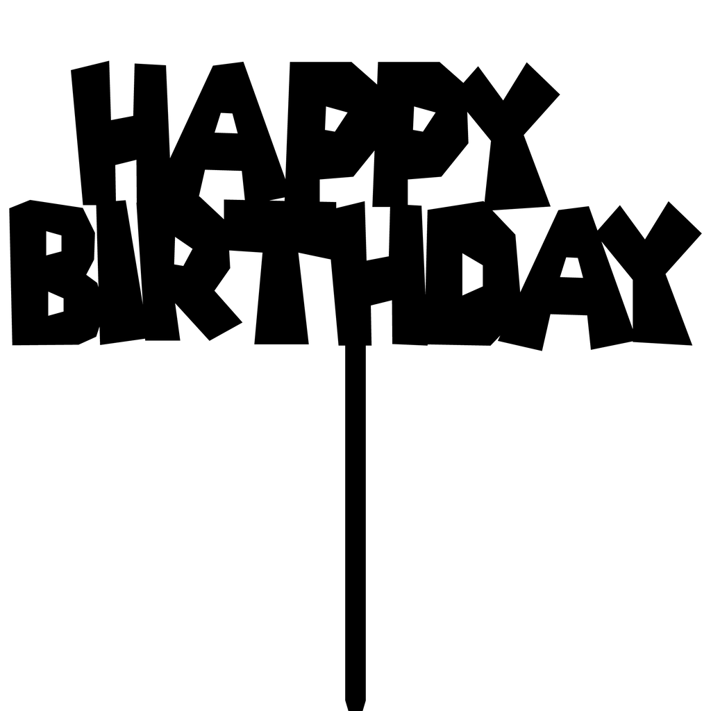 Bold font birthday cake topper featuring the phrase 'Happy Birthday' for festive cake celebrations.