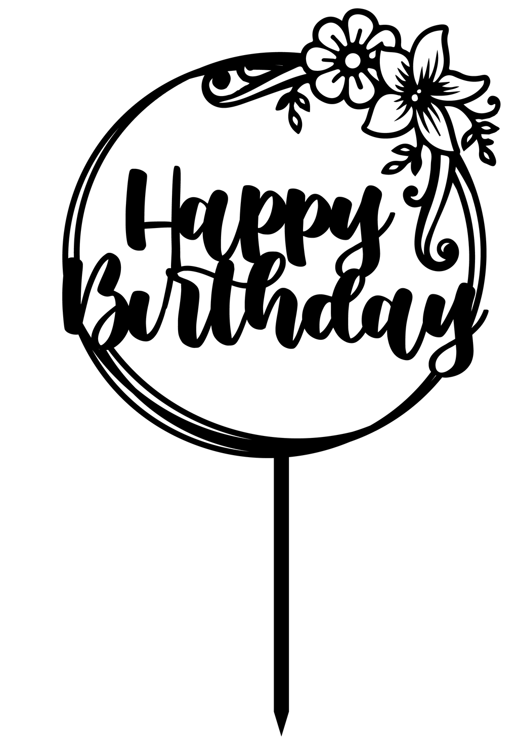 Elegant 'Happy Birthday' cake topper with floral design, perfect for birthday celebrations and cake decorations.