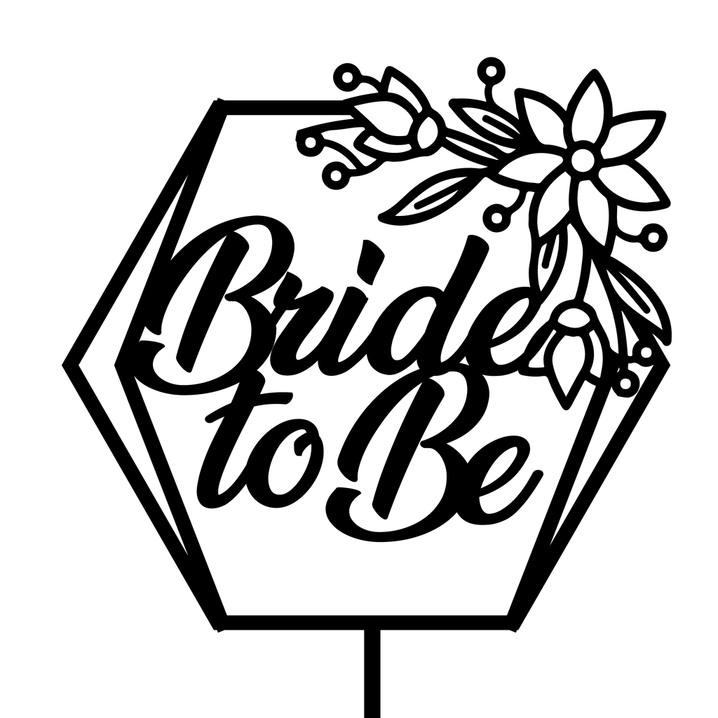 Elegant cake topper featuring 'Bride to Be' text and floral design, ideal for bridal shower cake decorations.