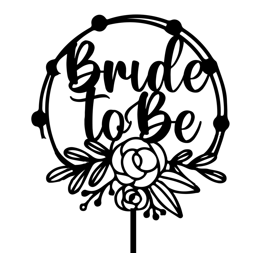 Elegant 'Bride To Be' cake topper with floral design, perfect for bridal shower cake decorations.