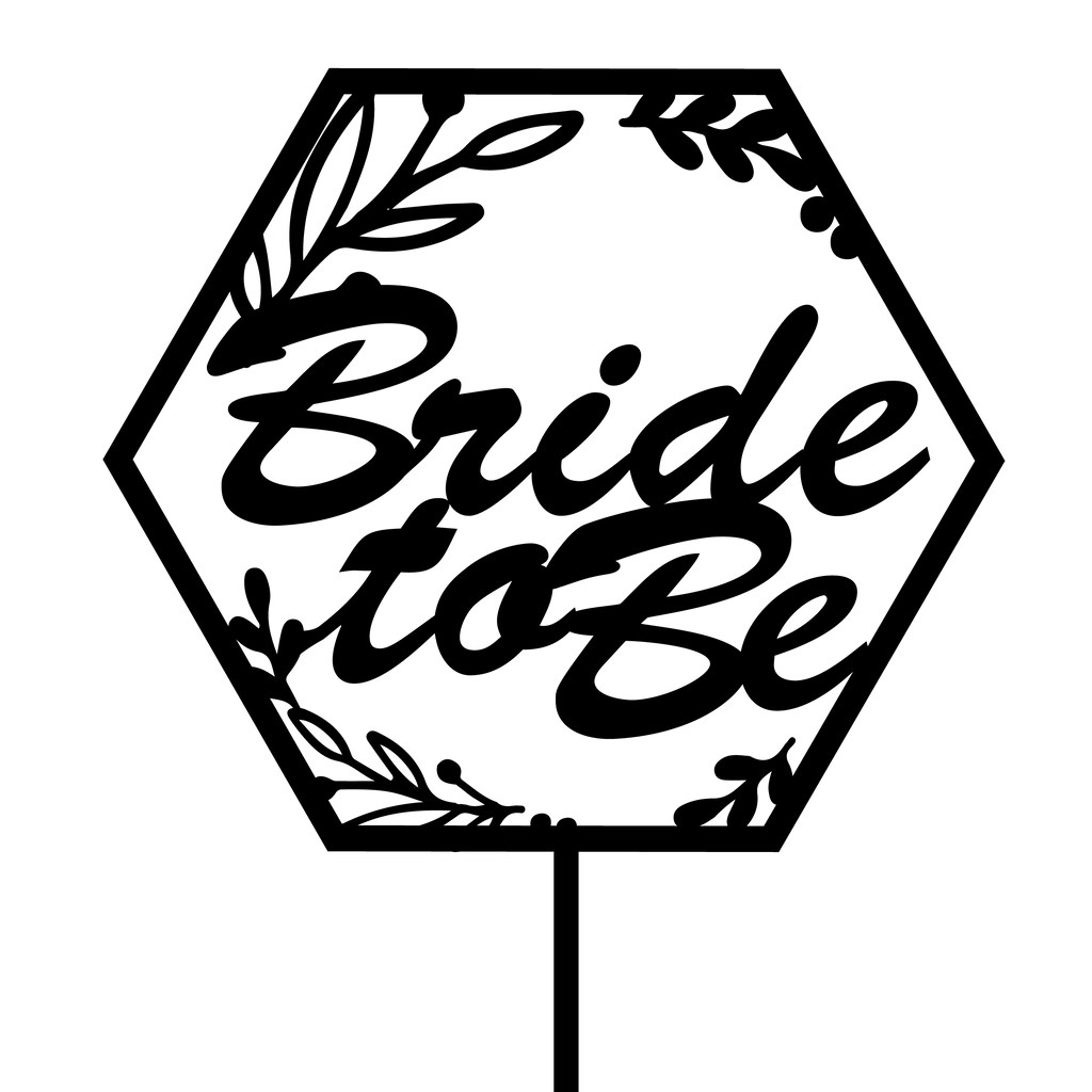 Elegant hexagon 'Bride to Be' cake topper with floral design, perfect for bridal shower cake decorations.