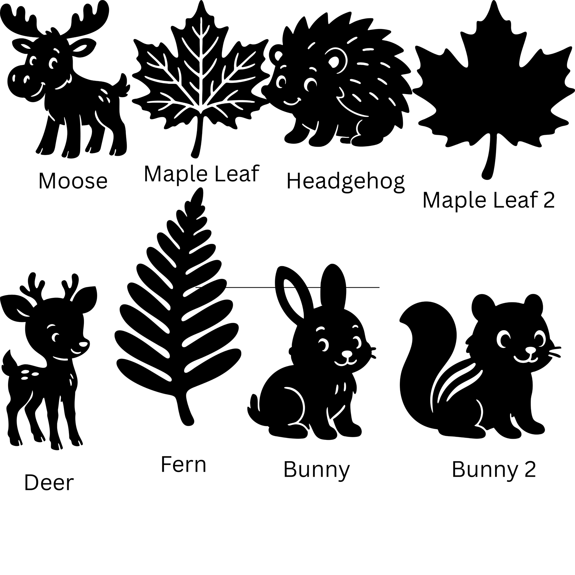 Woodland creature nursery decorations by The Create Studio featuring moose deer bunny hedgehog squirrel and leaves